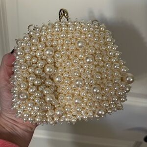 Elegant Pearl-Embellished Cream Clutch Bag
